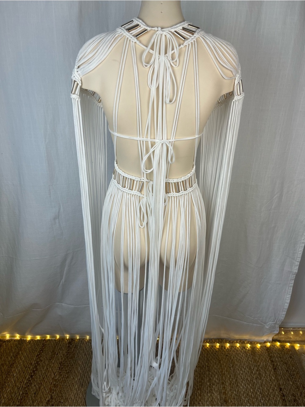 NWT White Macramé Fringe Maxi Dress - MEW MEWS - Picture 5 of 8
